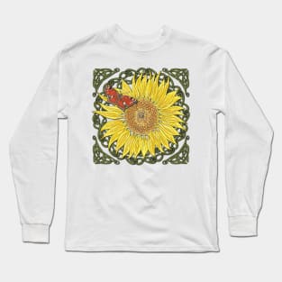 Celtic Sunflower & Peacock Butterfly Long Sleeve T-Shirt